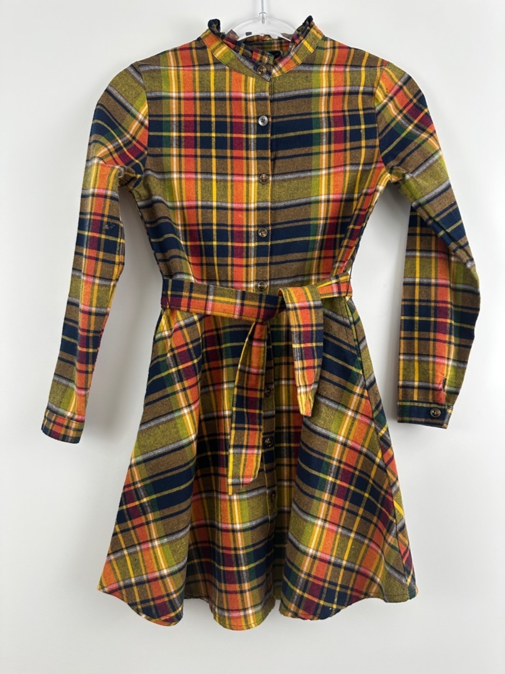 Kiel James Patrick Cozy Cabin Plaid Dress Girls 12 Belted Fall Preppy Holiday
